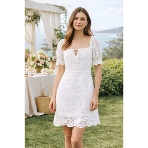 7 For All Mankind White Eyelet Mini Dress in Size Medium Boho Coquette Bridal